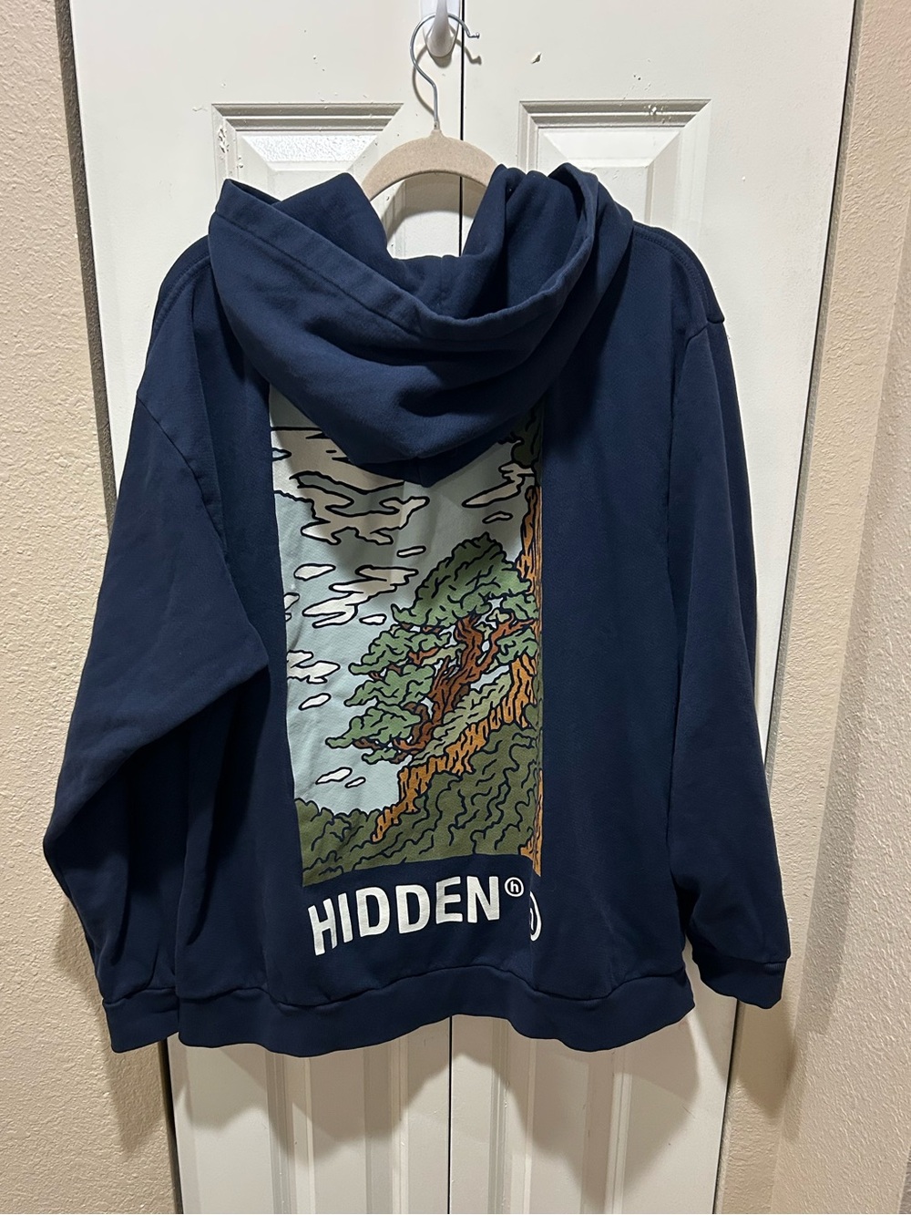 Hidden NY Bonsai Tree Hoodie Navy Cotton , size XL